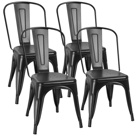 VINEEGO Metal Dining Chair Indoor-Outdoor Use Stackable Classic Trattoria Chair Fashion Dining Metal Side Chairs for Bistro Cafe Restaurant Set of 4 (Black)