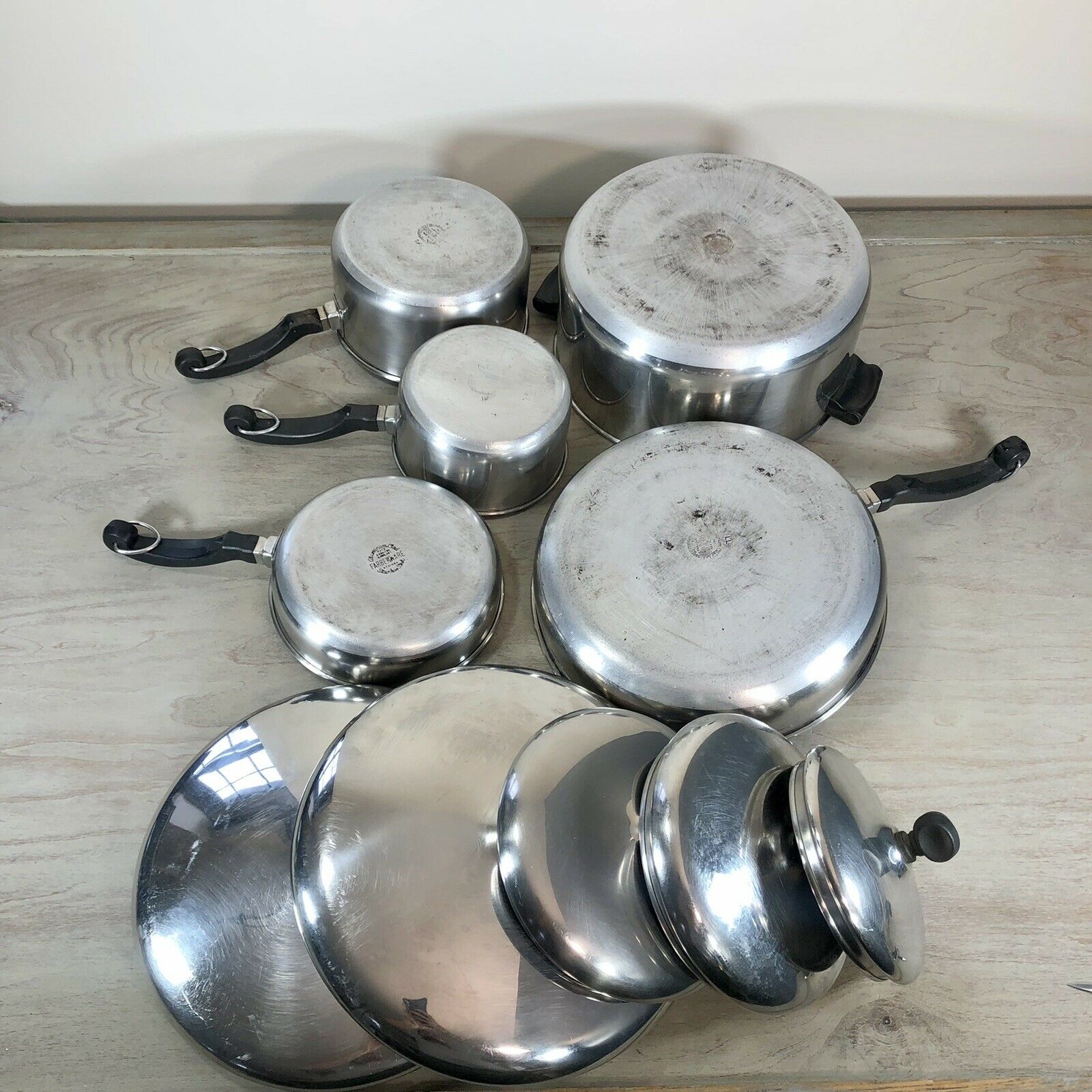 Vintage 10 Piece FARBERWARE Aluminum Clad Stainless Steel Pans Pots Set Cookware
