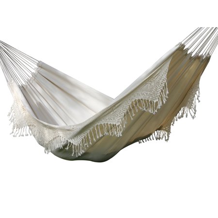 Vivere Brazilian Style Double Deluxe Hammock in Natural with Fringe