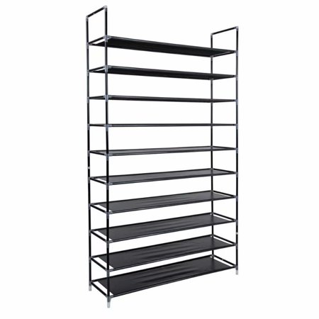 Voomwa 10-Tier Shoe Rack with Handle, Fabric and Metal, Black