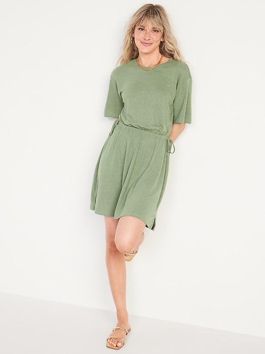 Waist-Defined Short-Sleeve Linen-Blend Mini Dress for Women On Sale At Old Navy