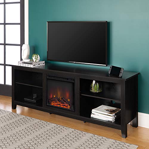 Walker Edison Wren Classic 4 Cubby Fireplace TV Stand for TVs up to 80 Inches, 70 Inch, Black On Sale At Amazon.com