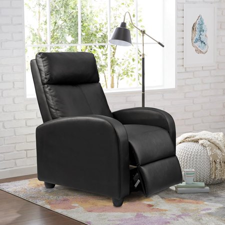 Walnew Home Theater Recliner with Massage, Black Faux Leather