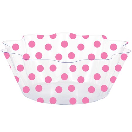 Way to Celebrate! Round Pink Polka Dots Plastic Bowl, 1 Ct