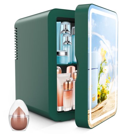 WERSEON 6L Mini Fridge Portable Beauty Makeup Skincare Fridge Cosmetics Compact LED Mirror Refrigerator Green