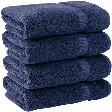 White Classic Luxury Bath Towels - Cotton Hotel spa Towel 27x54 4-Pack Navy Blue