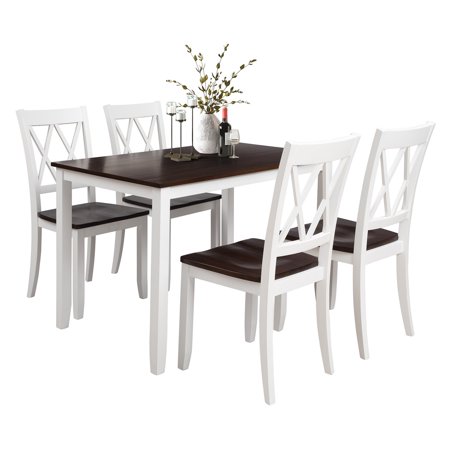 White Dining Table Set for 4, Modern 5 Piece Dining Room Table Sets with Chairs, Heavy Duty Wooden Rectangular, for Home, Kitchen, Living Room, Restaurant, L890