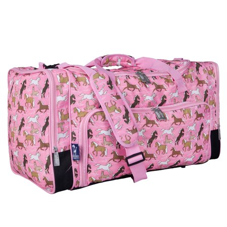 Wildkin Kids 22 Inch Weekender Duffel Bag for Boys and Girls, Horses in Pink