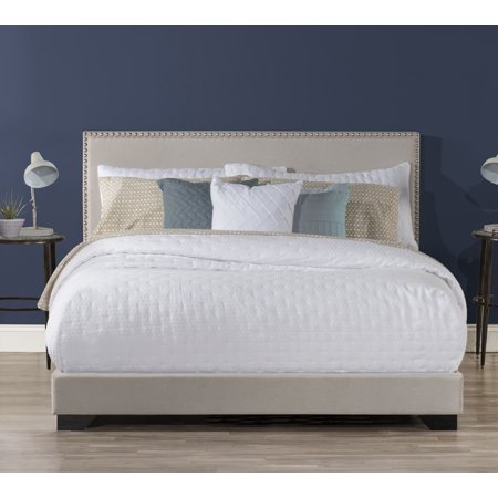 Willow Nailhead Trim Upholstered Queen Bed, Fog, by Hillsdale Living Essentials
