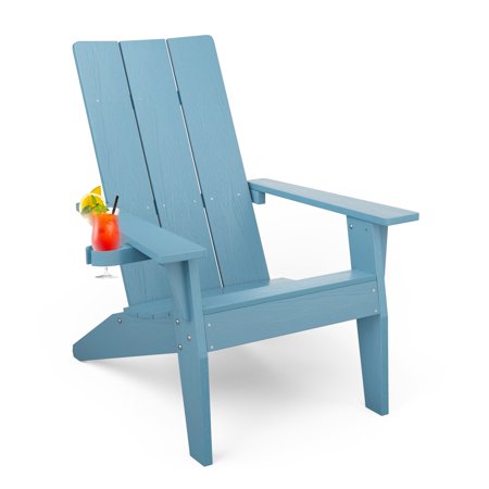 WINSOON Adirondack Chairs with Cup Holder, Outdoor Patio Chair, Blue Finish