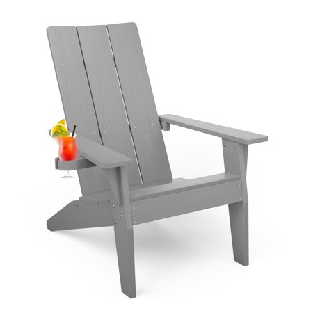 WINSOON Adirondack Chairs with Cup Holder, Outdoor Patio Chair, Grey Finish