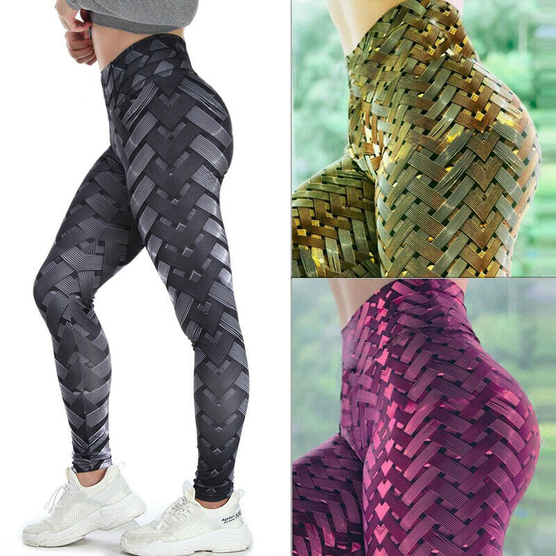 Women Compression Fitness Weave Print Leggings Sport Yoga Pants Workout Trousers