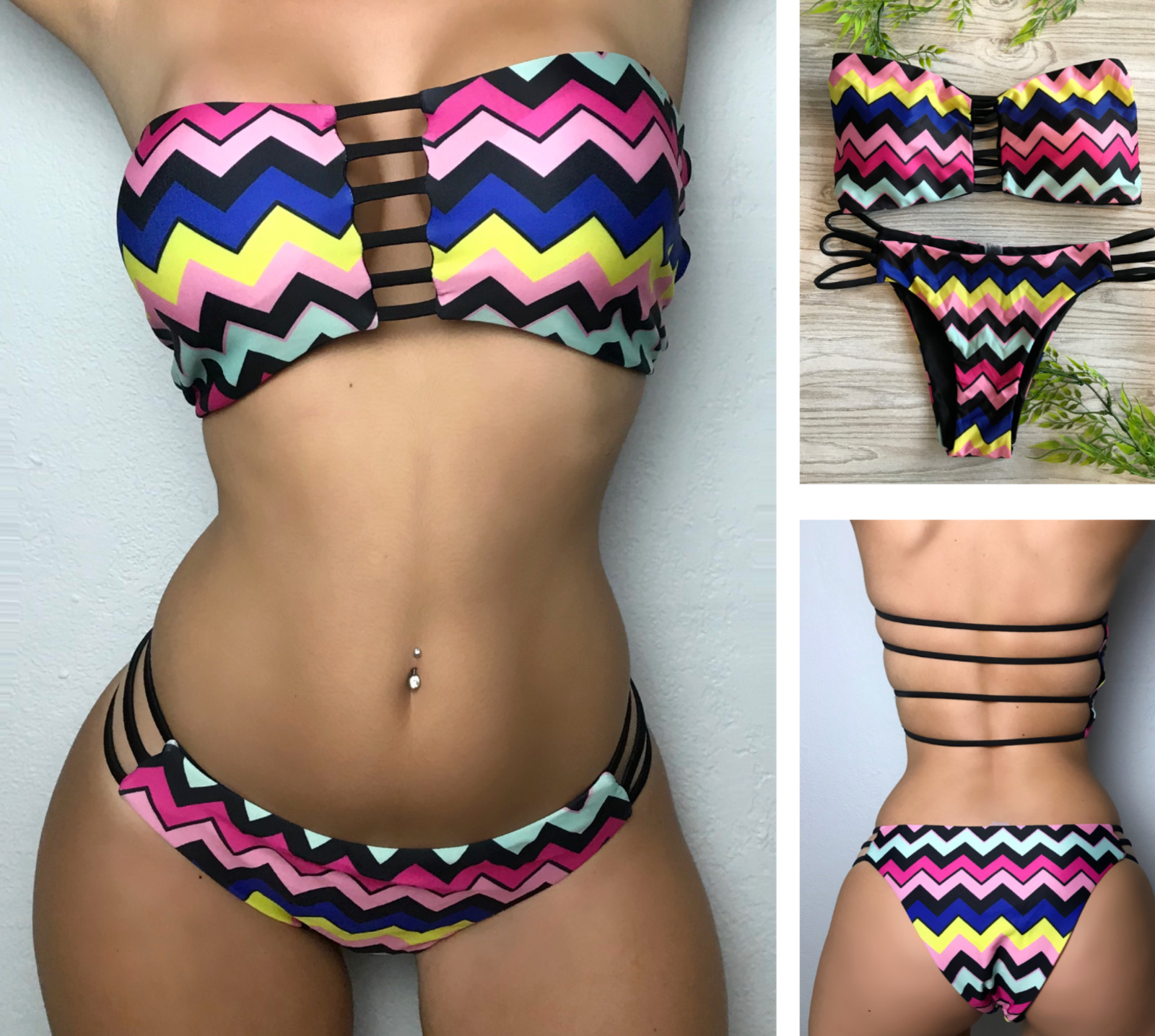 Women Summer Bandage Bikini Push-up Stripes Bra Swimsuit Bathing Suit Swimwear