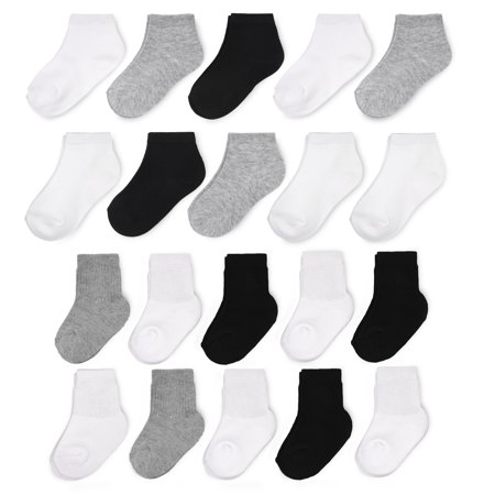 Wonder Nation Baby and Toddler Ankle and Crew Socks, 20-Pack, Sizes 0M-5T