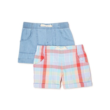 Wonder Nation Girls' Mid-Rise Solid and Printed Pull-On Shorts, 2-Pack, Sizes 4-18 & Plus