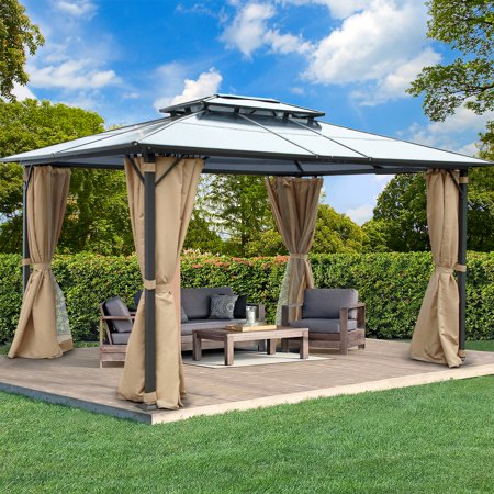 Wonkisen Outdoor Patio Garden Double Roof Hardtop Gazebo Canopy with Aluminum Frame ,10x13FT