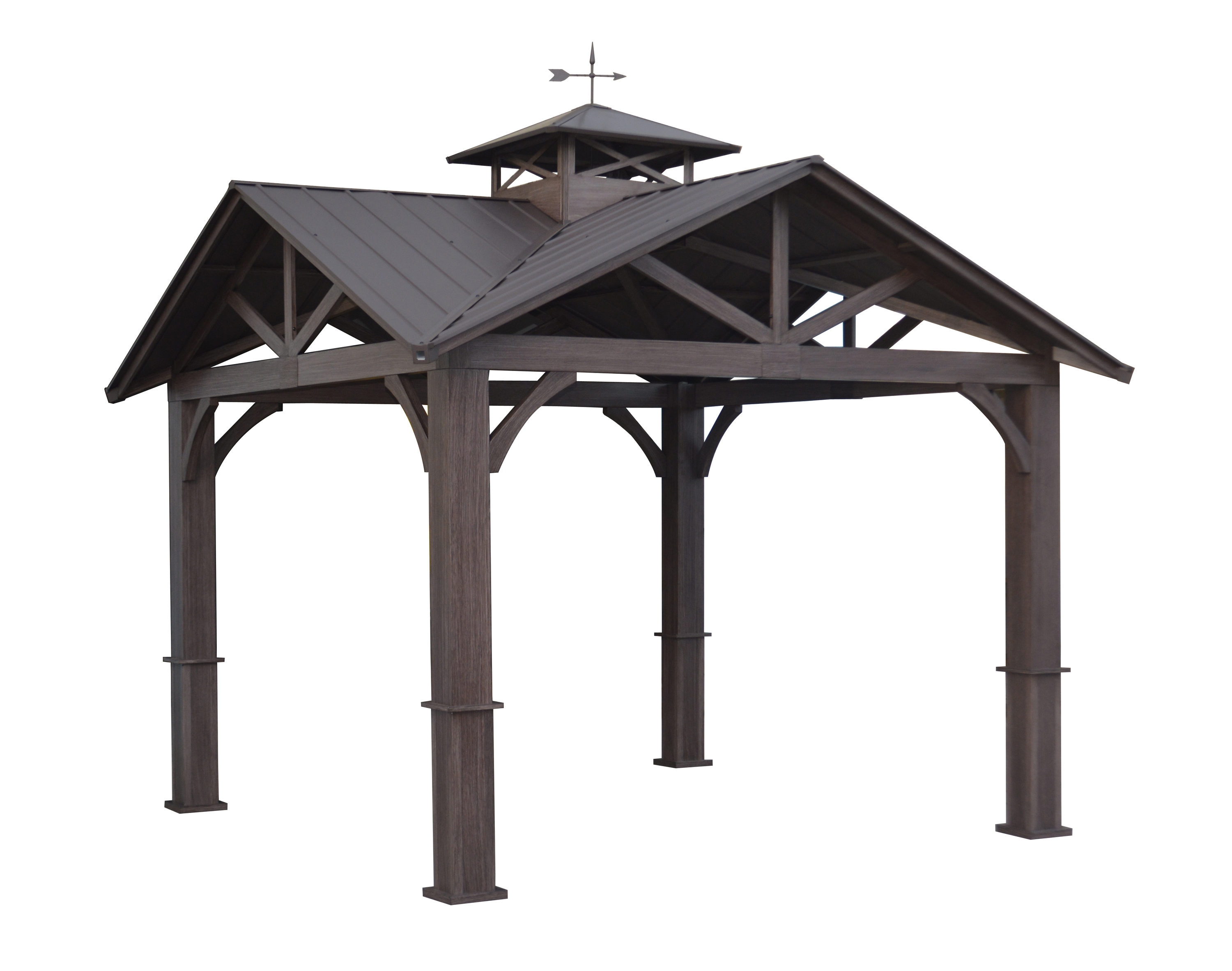 Wood Looking Hand Paint Metal Square Semi-Permanent Gazebo with Steel Roof