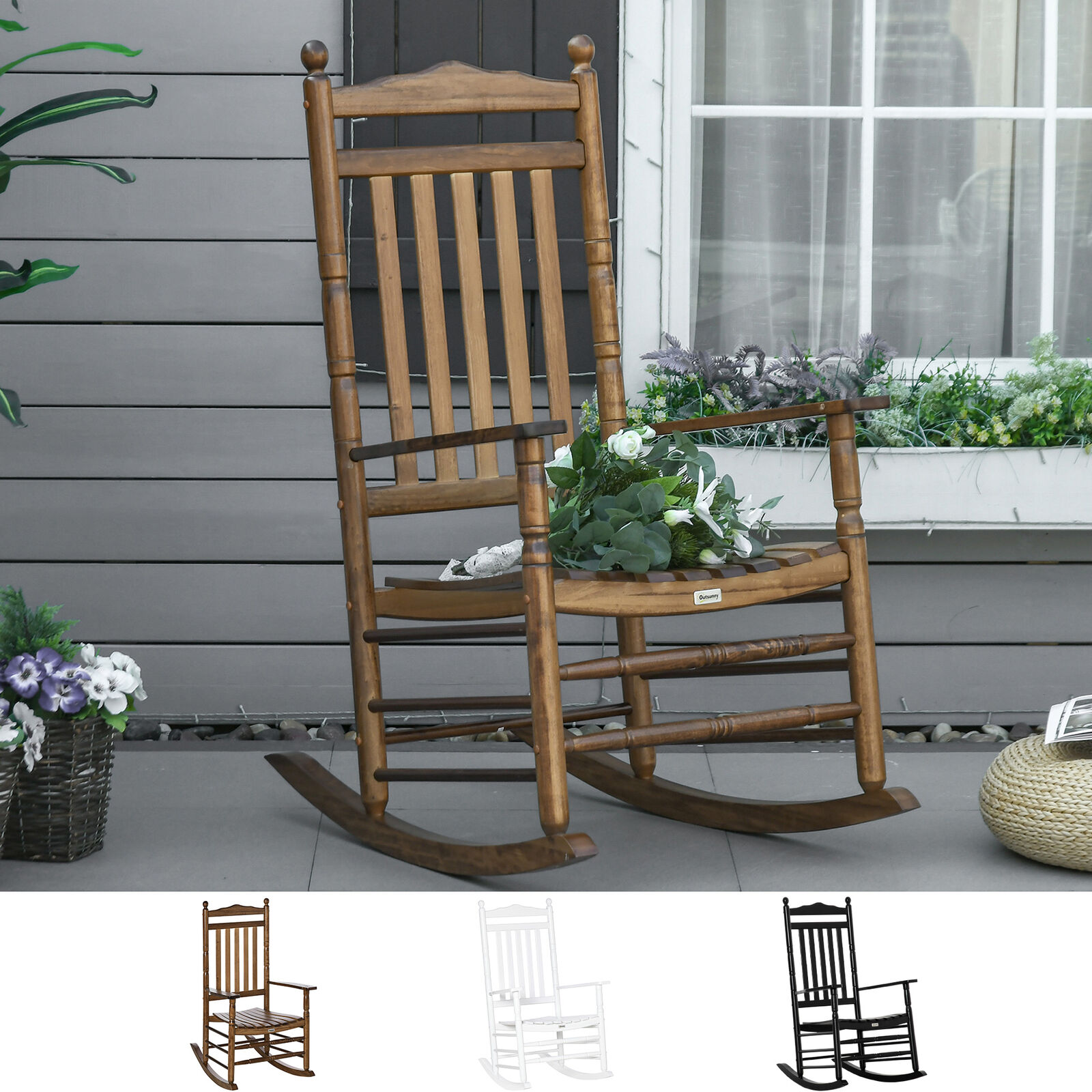 Wooden Rocking chair Traditional Porch Rocker for Outdoor Indoor
