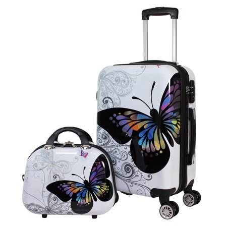 World Traveler Butterfly 2-Piece Hardside Carry-on Spinner Luggage Set (14" and 20")