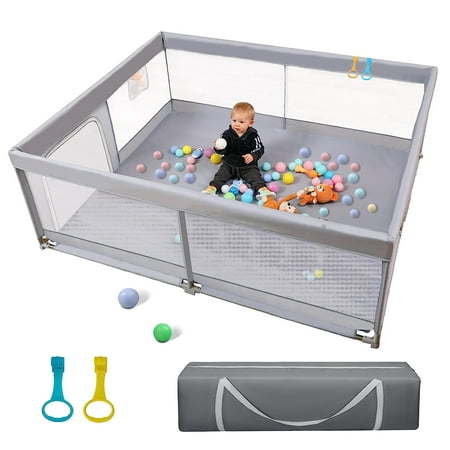 Wossspt Baby Playpen Extra Large Baby Playard Kids Activity Center 71*59*26 Inch, Gray