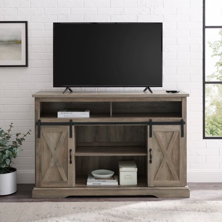 Woven Paths Farmhouse Barn Door TV Stand for TVs up to 58", Grey Wash