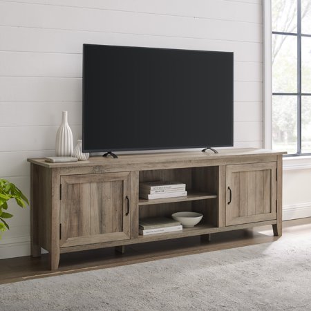 Woven Paths Farmhouse Grooved Door TV Stand for TVs up to 80", Grey Wash
