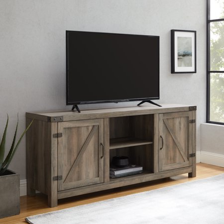 Woven Paths Modern Farmhouse Barn Door TV Stand for TVs up to 65", Grey Wash
