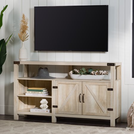 Woven Paths Modern Farmhouse Highboy TV Stand for TVs up to 65", White Oak