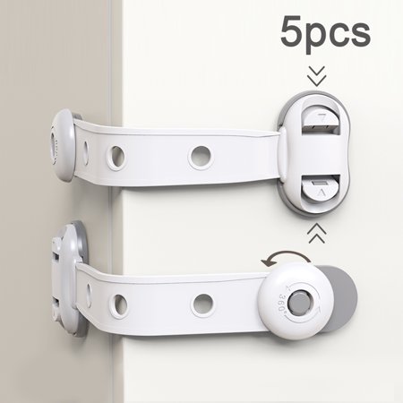 WQFSTORE Baby Proof Child Safety Strap Locks (5 Pack) for Cabinet Door, Drawer, Fridge, Toilet Seat, Dishwasher, Cupboard - Adjustable Childproof Cabinets Locks.