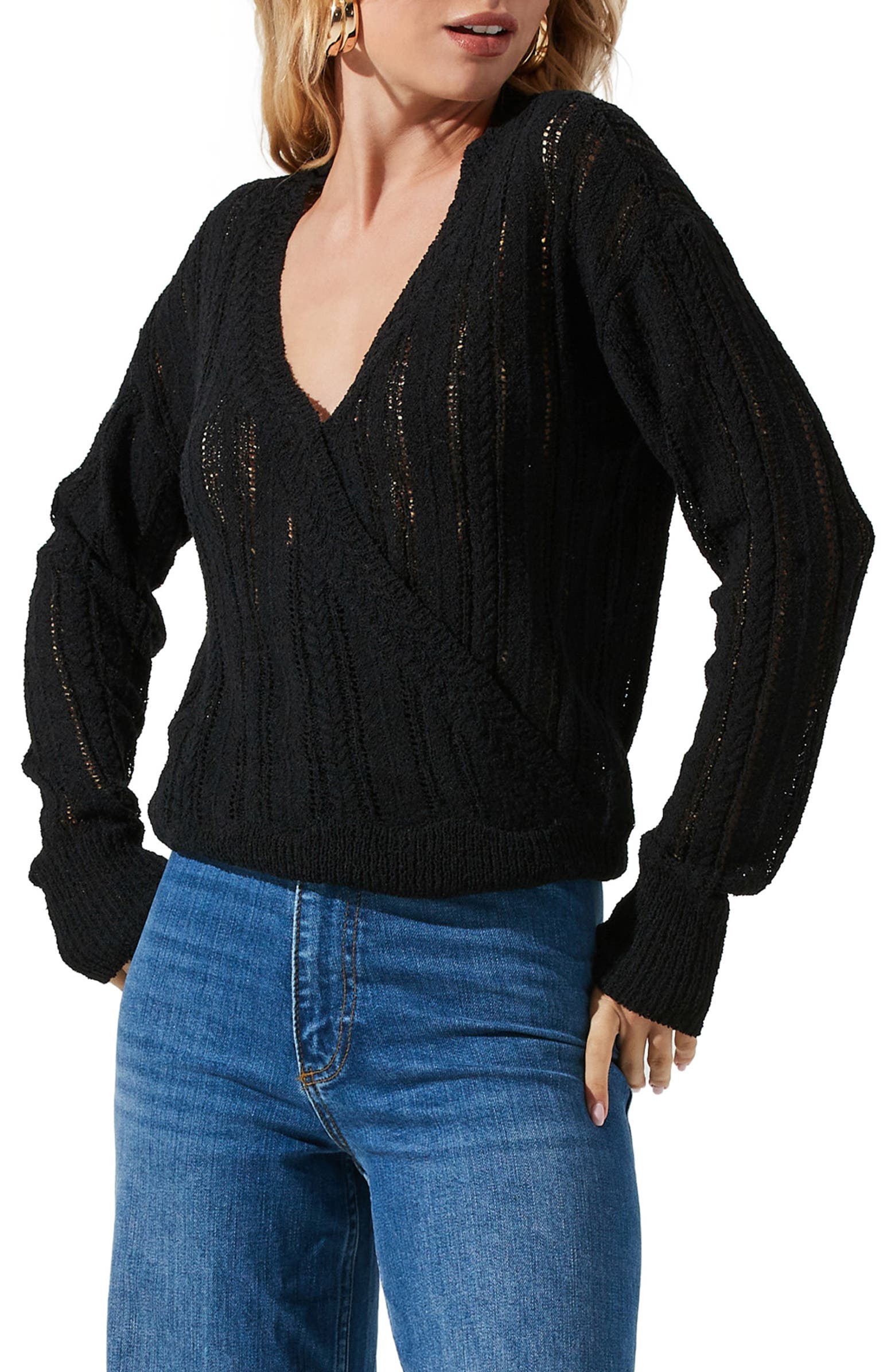 Wrap Front Pointelle Sweater on Sale At Nordstrom Rack