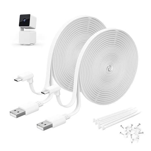 Wyze Cam v3 Today Only! Itramax Wyze Cam Pan V3 Power Cable 20Ft 2Pack,Micro Usb Extension Cord 90 Degree Charger Adapter L Shaped Long Flat Charging For Wyze Pan V3 Outdoor Camera No Support Data Transfer,White 15 25 30 Ft