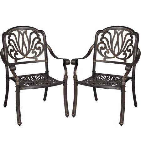 Yaheetech 2pcs Outdoor Aluminium Bistro Chair Stackable Patio Dining Chairs for Garden Backyard Porch Balcony, Bronze