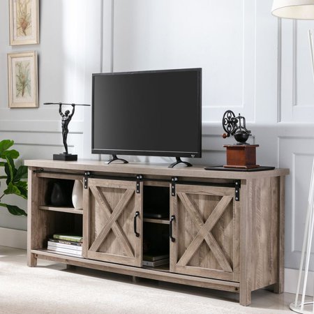 Yaoping 58" Farmhouse Sliding Barn Door TV Stand for TVs Up to 65" Television Cabinet (Oak Color)