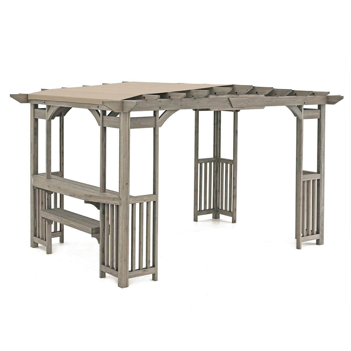 Yardistry 10-ft W x 14-ft L x 8-ft 2-in Gray Wood Attached Pergola with Canopy on Sale At Lowe's