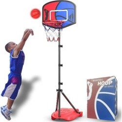 YIP Basketball Hoop, Height-Adjustable 2.9 FT-6.1 FT, Indoor & Outdoor Basketball Set For Toddlers Age 3-8 in Red, Size 74.0 H x 12.6 W x 15.7 D in