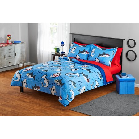 Your Zone Blue Sharks 7 Piece Bed in a Bag Kids Bedding Set Full
