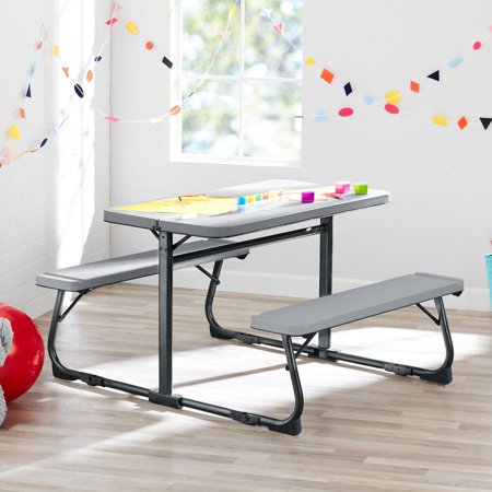 Your Zone Folding Kid's Activity Table with Gray Texture Surface, Steel and Plastic, Multi-Functional, 40.9" x 33.1" x 21.8"