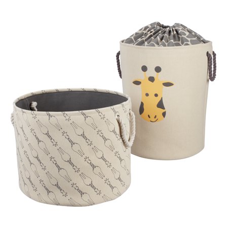 Your Zone Round Giraffe Canvas Laundry Hamper and Toy Bin, Set of 2