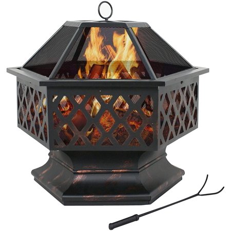 ZENY 24" Outdoor Hex Shaped Patio Fire Pit Garden Wood Burning Firepit Bowl
