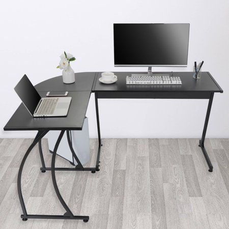 ZENY Modern L-Shaped Laptop Corner Desk Computer Desk Table Writing Workstation, Black