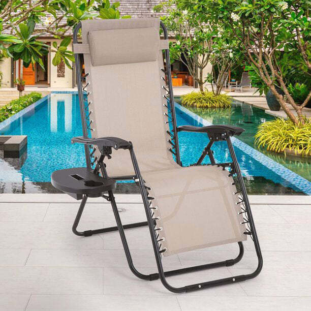 Zero Gravity Chair, Folding Outdoor Patio Lounge Recliner w/ Cup Holder