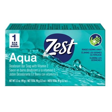 Zest Deodorant Bar Soap, Hydrating Moisture for All Skin Types, Aqua, 3.2 oz