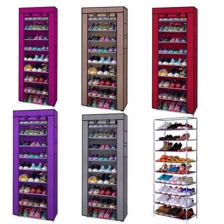 Zimtown 10 Tiers Shoe Rack with Dustproof Cover Closet Shoe Storage Cabinet Organizer