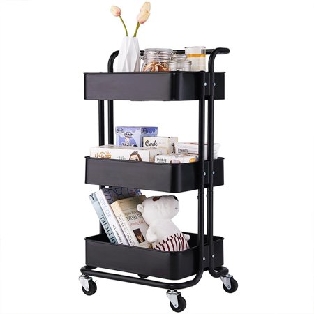 Zimtown 3-Tier Rolling Metal Utility Cart with Handle for Kitchen Bathroom,Hold up 200lbs