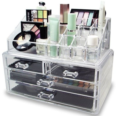 Zimtown 4 Drawer Acrylic Cosmetic Organizer Makeup Case Holder Drawers Jewelry Storage Box