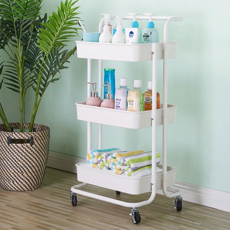 Zimtown Storage Trolley Service Rolling Cart with Mesh Basket Handles and 2 Locable Wheels