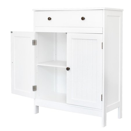 Zimtown White Wooden 2-Door Bathroom Cabinet Storage Organizer with 2 Shelves& 1 Drawer WALMART CLEARANCE