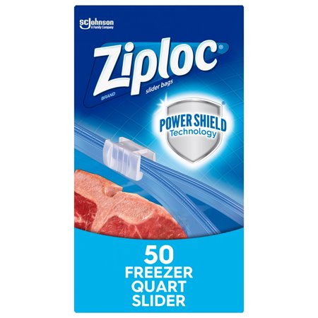 Ziploc® Brand Slider Freezer Bags with Power Shield Technology, Quart, 50 Count